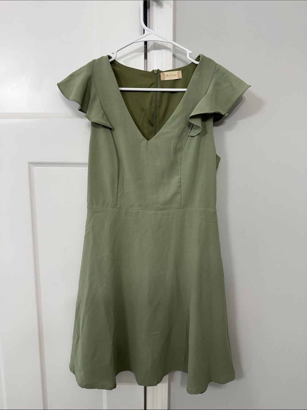 Altar'd State Sage Green V-Neck Flutter Sleeve Mini Dress